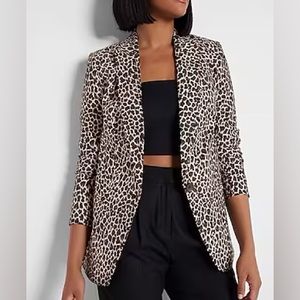 Express Linen Blend One Button Boyfriend Blazer Leopard